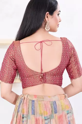 Women's tissue padded back open elbow sleeves saree blouse