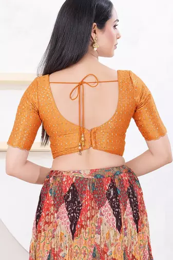 Women's tissue padded back open elbow sleeves saree blouse