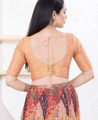 Women's tissue padded back open elbow sleeves saree blouse 2