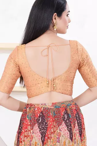 Women's tissue padded back open elbow sleeves saree blouse