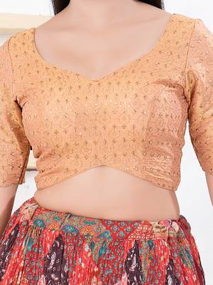 Women's tissue padded back open elbow sleeves saree blouse 4
