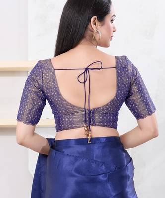 Women's tissue padded back open elbow sleeves saree blouse 3