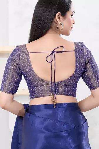 Women's tissue padded back open elbow sleeves saree blouse