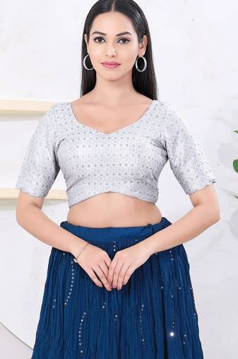 Women's tissue padded back open elbow sleeves saree blouse