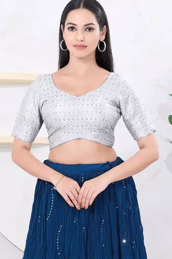 Women's tissue padded back open elbow sleeves saree blouse