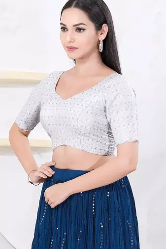 Women's tissue padded back open elbow sleeves saree blouse