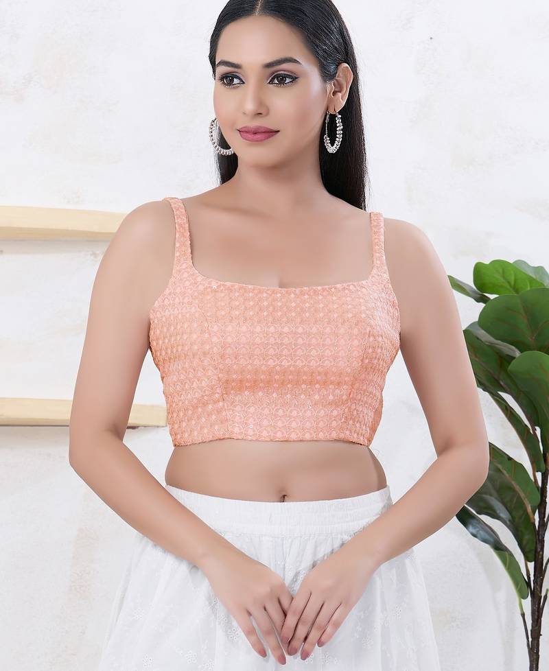 Women's shifli padded back open sleeveless saree blouse