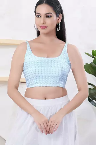 Women's shifli padded back open sleeveless saree blouse