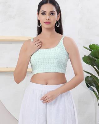 Women's shifli padded back open sleeveless saree blouse 1