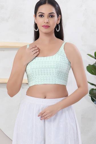 Women's shifli padded back open sleeveless saree blouse