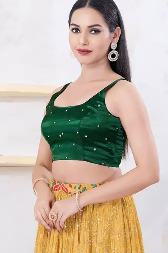 Women's gajii silk padded back open sleeveless saree blouse