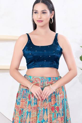Women's gajii silk padded back open sleeveless saree blouse
