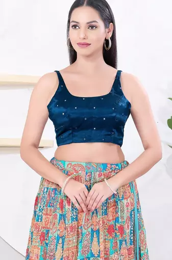 Women's gajii silk padded back open sleeveless saree blouse
