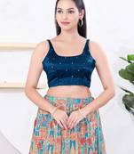 Women's gajii silk padded back open sleeveless saree blouse