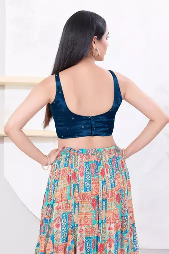 Women's gajii silk padded back open sleeveless saree blouse
