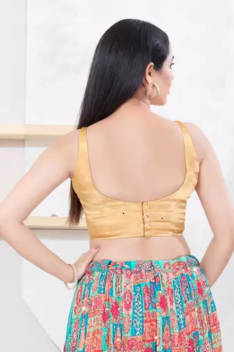 Women's gajii silk padded back open sleeveless saree blouse