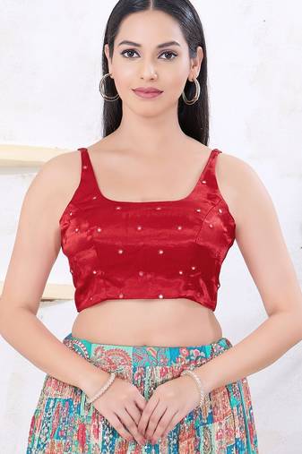 Women's gajii silk padded back open sleeveless saree blouse