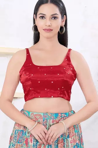 Women's gajii silk padded back open sleeveless saree blouse
