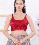 Women's gajii silk padded back open sleeveless saree blouse