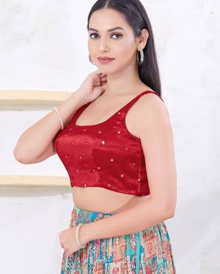 Women's gajii silk padded back open sleeveless saree blouse 3