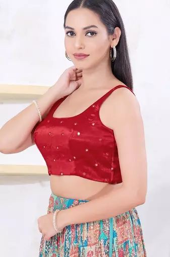 Women's gajii silk padded back open sleeveless saree blouse