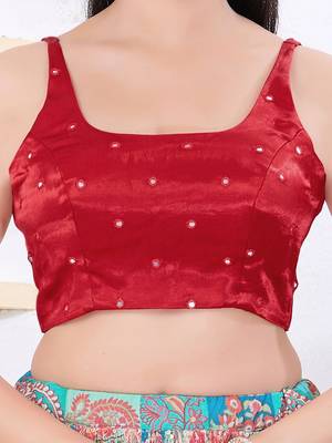 Women's gajii silk padded back open sleeveless saree blouse 4