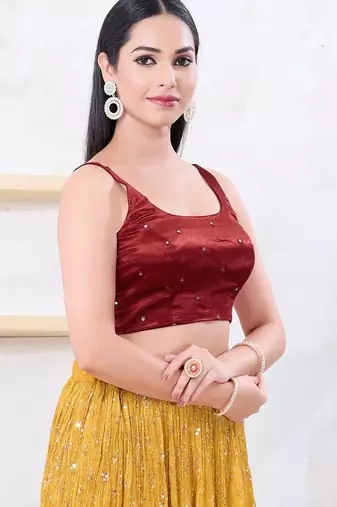 Women's gajii silk padded back open sleeveless saree blouse