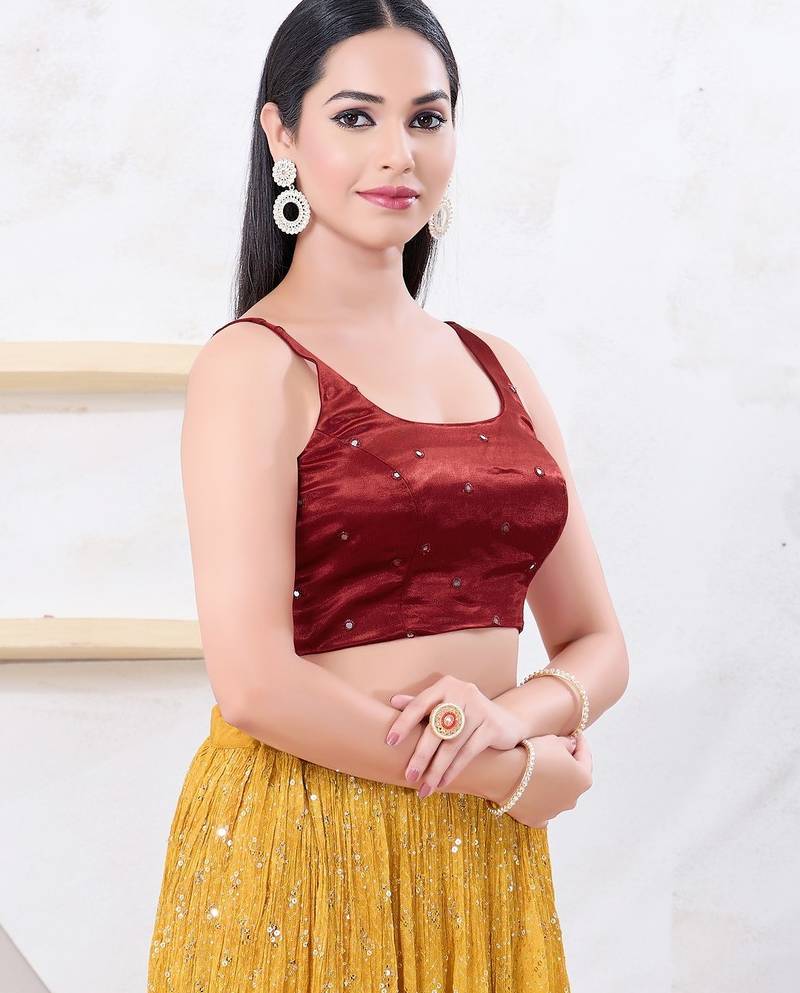 Women's gajii silk padded back open sleeveless saree blouse
