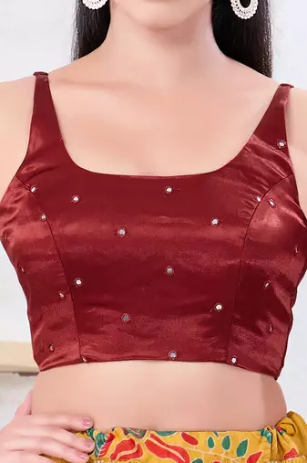Women's gajii silk padded back open sleeveless saree blouse