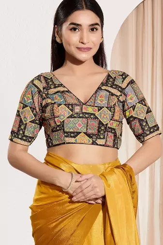 Women's viscose rayon padded back open elbow sleeves saree blouse