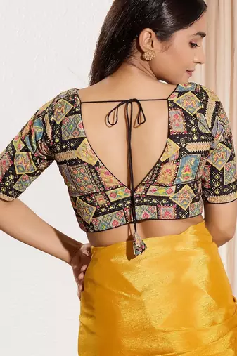 Women's viscose rayon padded back open elbow sleeves saree blouse
