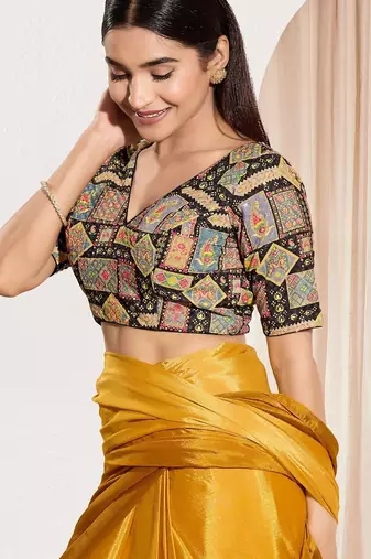Women's viscose rayon padded back open elbow sleeves saree blouse