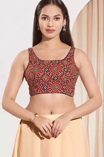 Women's cotton padded back open sleeveless saree blouse