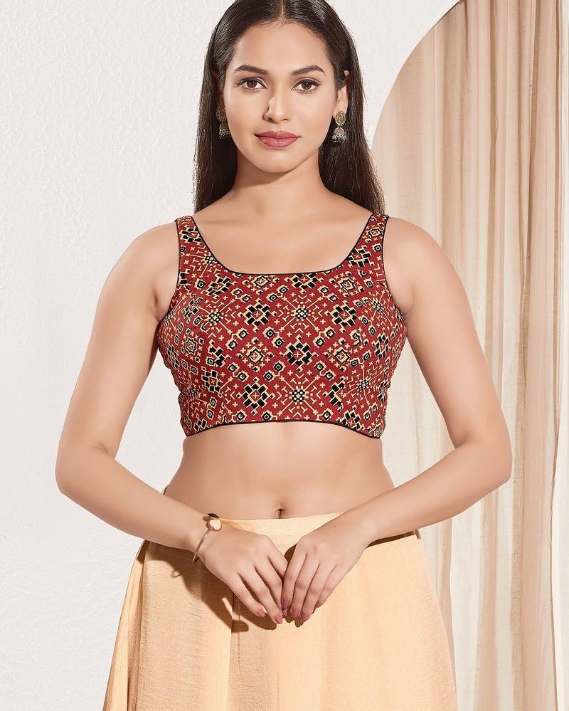 Women's cotton padded back open sleeveless saree blouse