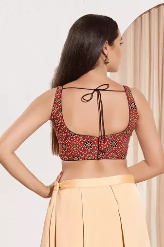 Women's cotton padded back open sleeveless saree blouse