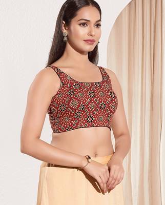 Women's cotton padded back open sleeveless saree blouse 3