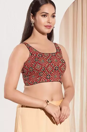 Women's cotton padded back open sleeveless saree blouse
