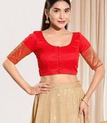 Women's tafeta silk padded front open elbow sleeves saree blouse