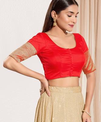 Women's tafeta silk padded front open elbow sleeves saree blouse 3