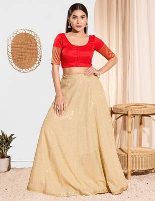 Women's tafeta silk padded front open elbow sleeves saree blouse 4