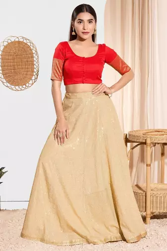 Women's tafeta silk padded front open elbow sleeves saree blouse