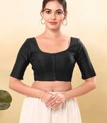 Women's taffeta silk padded front open elbow sleeves saree blouse