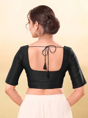 Women's taffeta silk padded front open elbow sleeves saree blouse 2