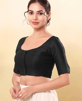 Women's taffeta silk padded front open elbow sleeves saree blouse 3