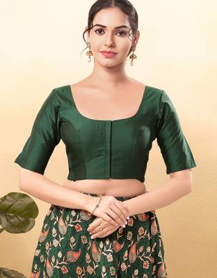 Women's taffeta silk padded front open elbow sleeves saree blouse 1