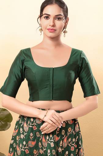Women's taffeta silk padded front open elbow sleeves saree blouse