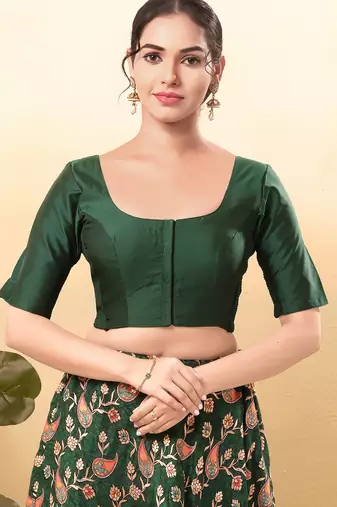 Women's taffeta silk padded front open elbow sleeves saree blouse