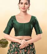 Women's taffeta silk padded front open elbow sleeves saree blouse