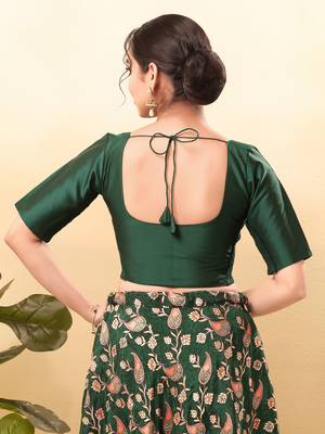 Women's taffeta silk padded front open elbow sleeves saree blouse 2