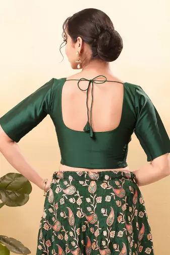 Women's taffeta silk padded front open elbow sleeves saree blouse